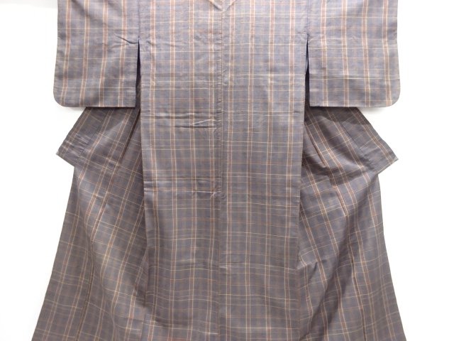 JAPANESE KIMONO / ANTIQUE HITOE KIMONO / SILK / TSUMUGI / WOVEN GRID